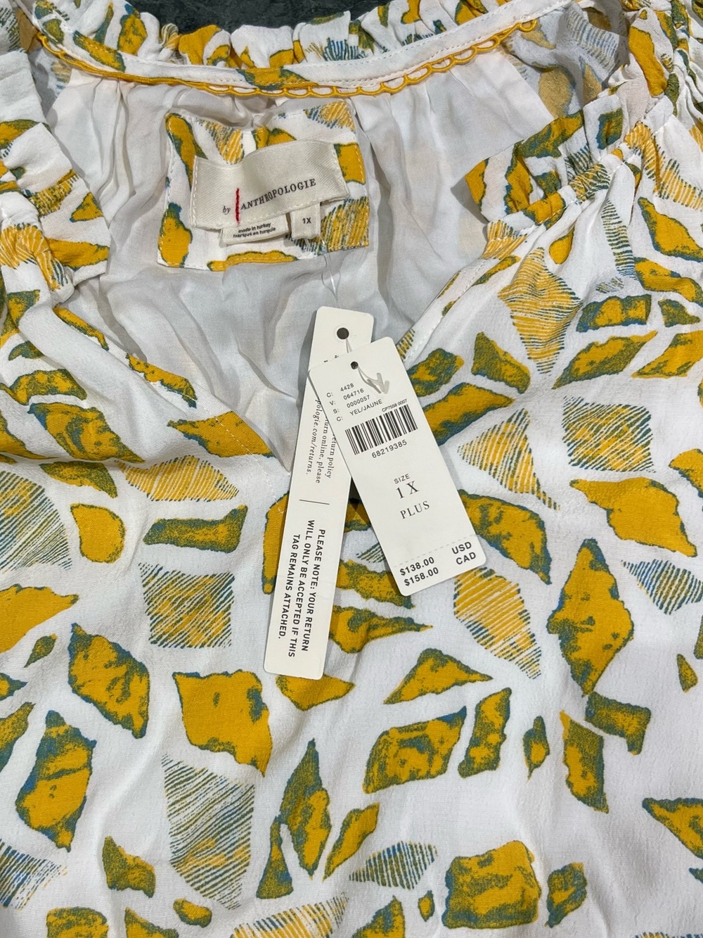 Anthropologie Robin Tiered Mini Dress Plus Size 1X Yellow Motif NWT Ruffle - Picture 3 of 16